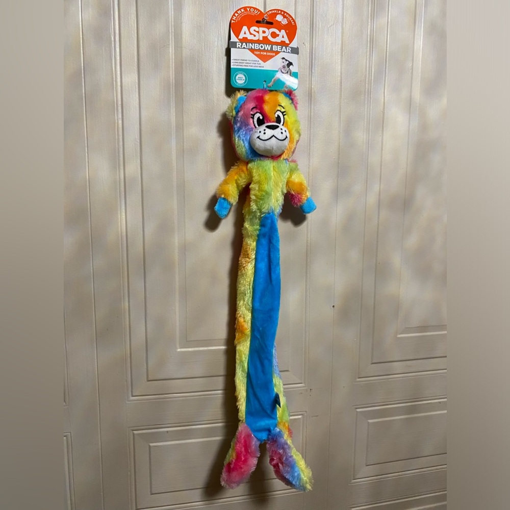 Aspca Pet Stuffing Free Gecko Rainbow Bear Toy For Dogs Clinker & Squeak 24”